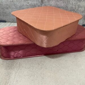 Vintage Pink Quilted Diamond Pattern Silk Handkerchief Box and Glove Boxes